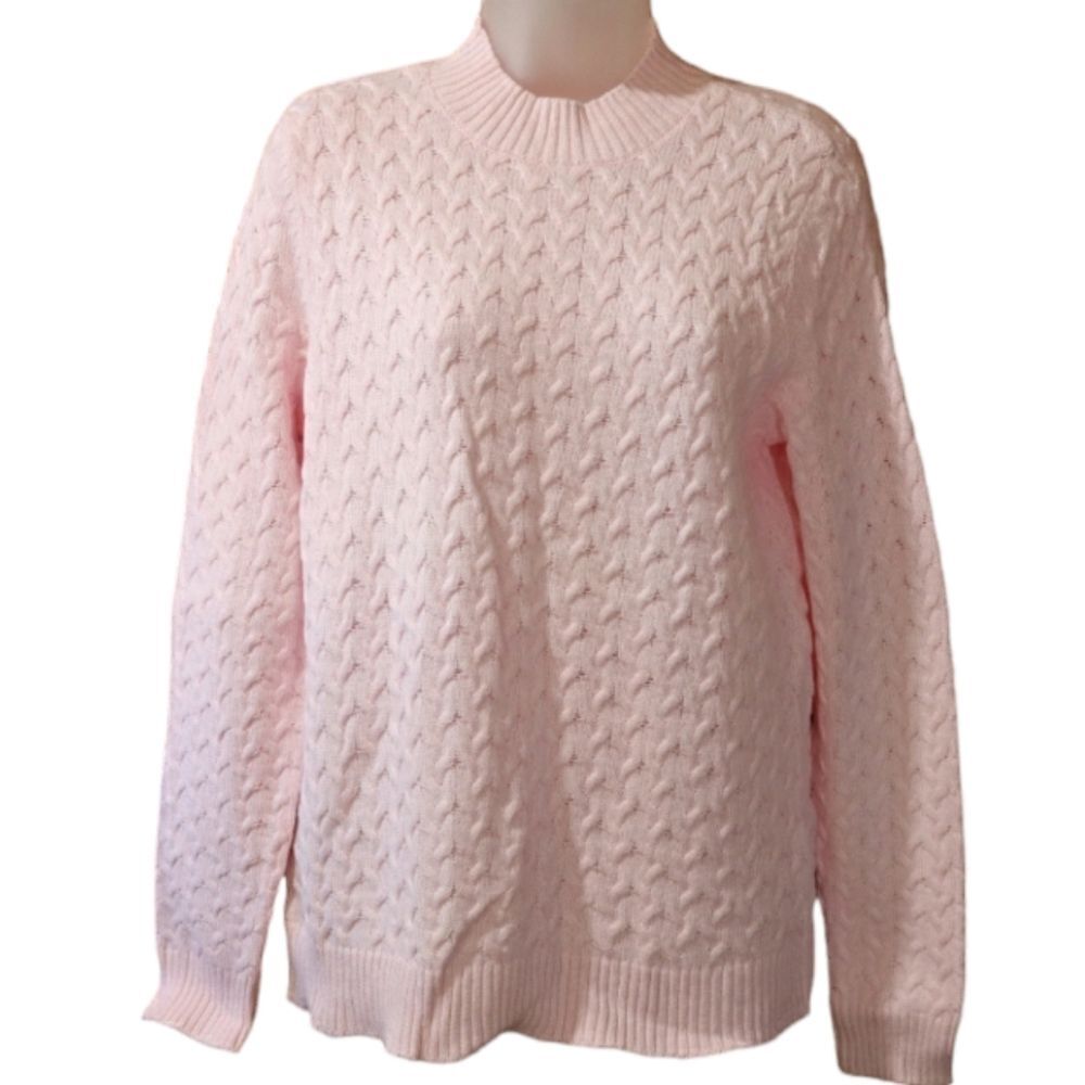 Studio Works Vintage Light Pink Scalloped Knit Mock Neck Pullover Sweater PL